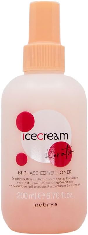 Detalle de Inebrya Ice Cream Keratin Bi-Phase Conditioner Ristrutturante 200 ml – morbidezza senza risciacquo per capelli secchi e crespi