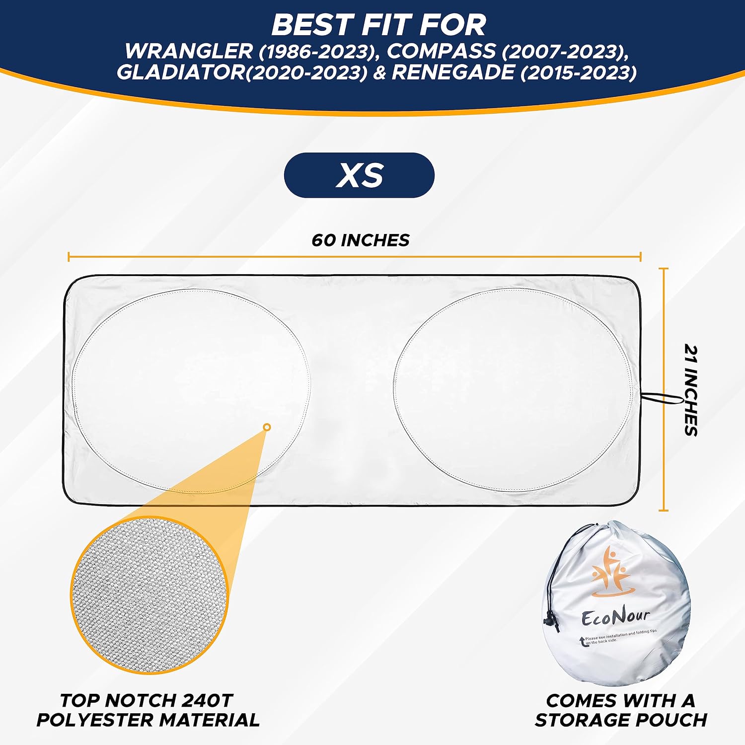 Thumbnail 6 de EcoNour Jeep windshield sunshade, 60 x 21 inches