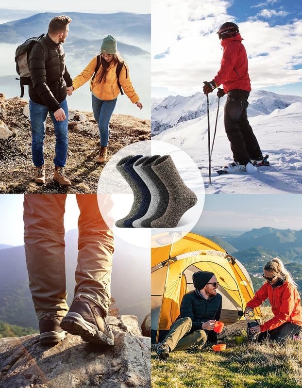 Detalle 2 de YADIFEN Merino Wool Thermal Hiking Socks for Men, 5 Pairs, Sizes 7–13 & 13–15