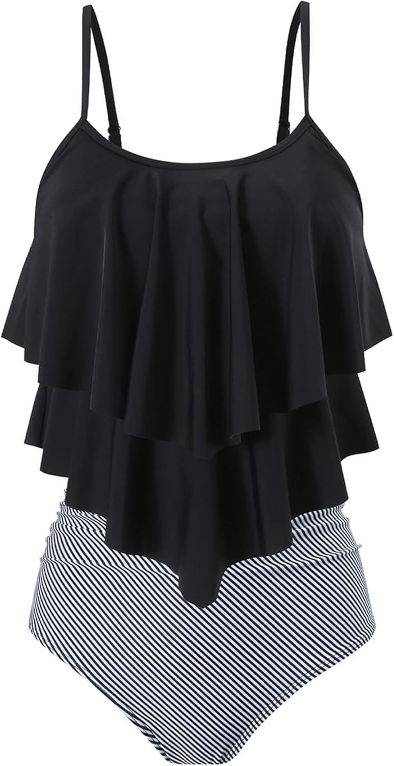 Detalle de FLYILY Femmes Two-Pièces Tankini Taille Haute à Volants et Ruché