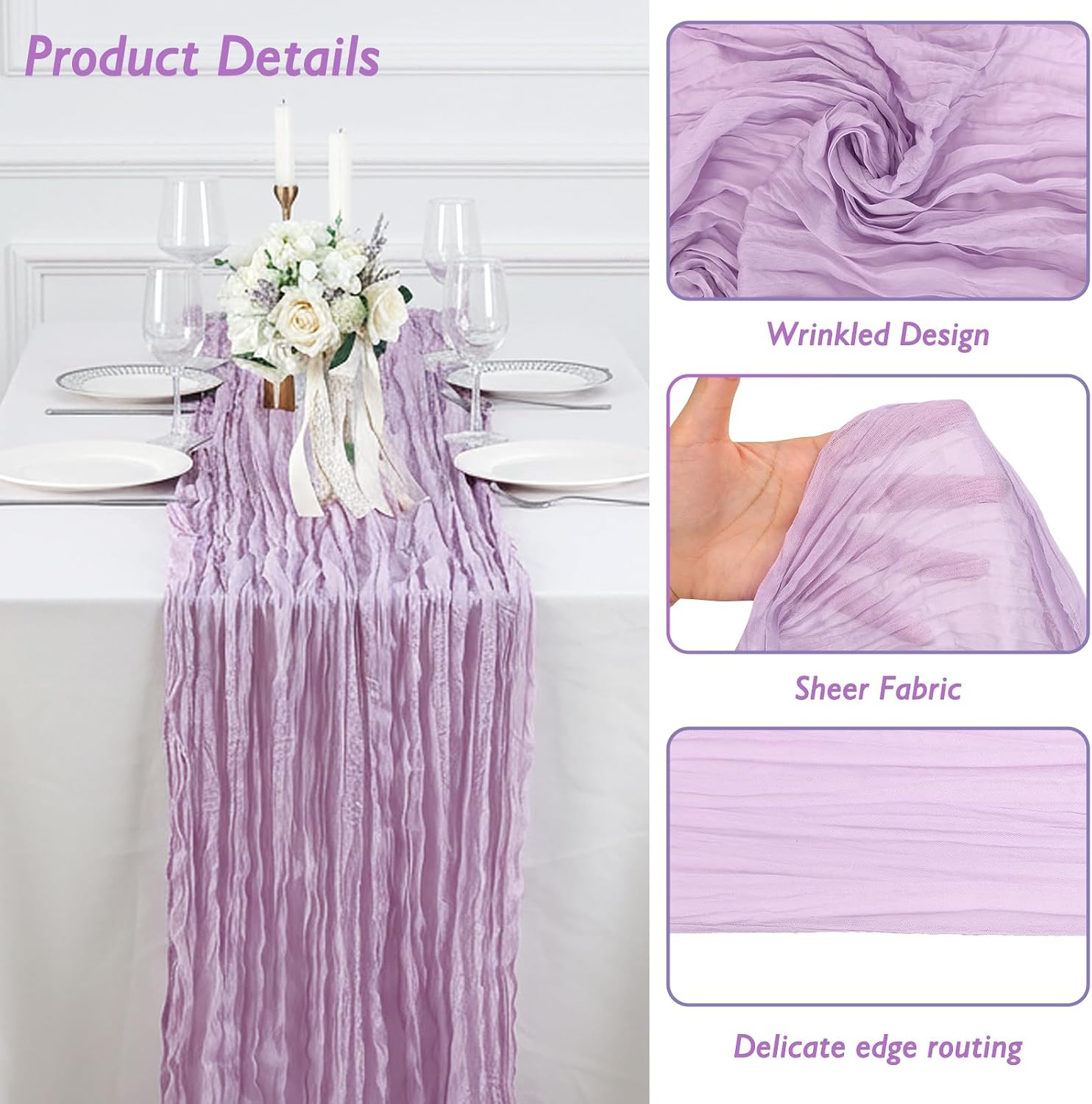 Thumbnail 2 de 8 Pack Lilac Purple Cheesecloth Table Runner (120 Inch) for Elegant Tablescape