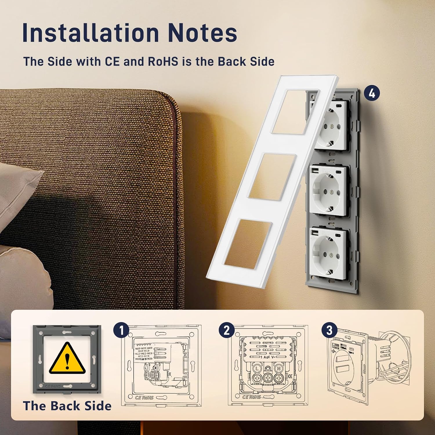 Detalle de BSEED Triple Enchufe de Pared USB 2,1A