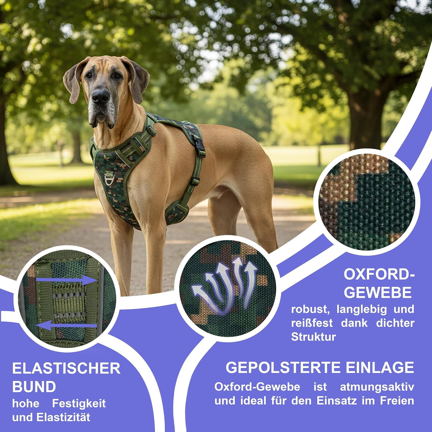 Detalle de Reichstadt Pets Pettorina per Cani regolabile anti-tiro con maniglia e inserti riflettenti, imbottita e traspirante (taglia M)