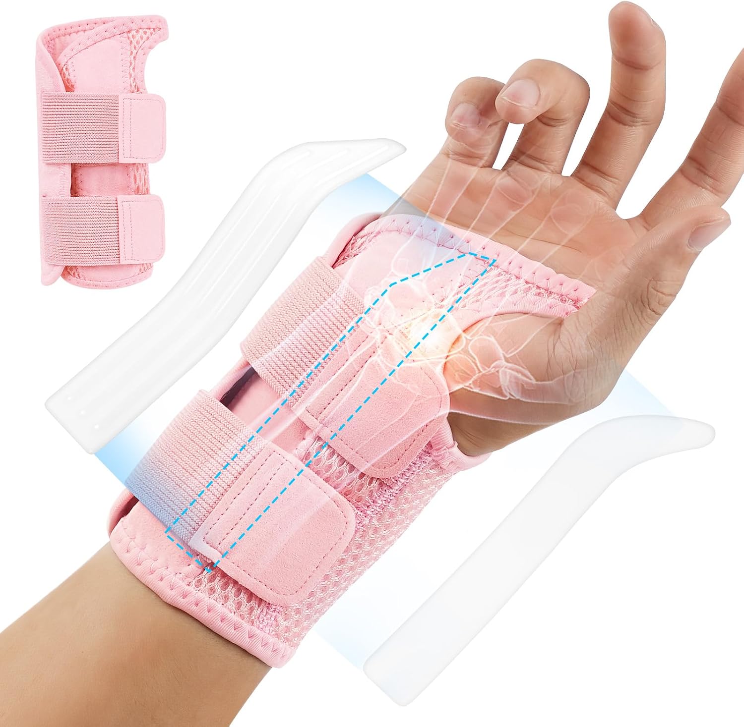 Detalle de Fefod Attelle de Poignet Respirante avec 2 Attelles – Soutien et Confort pour Arthrite, Tendinite et Câble Carpien