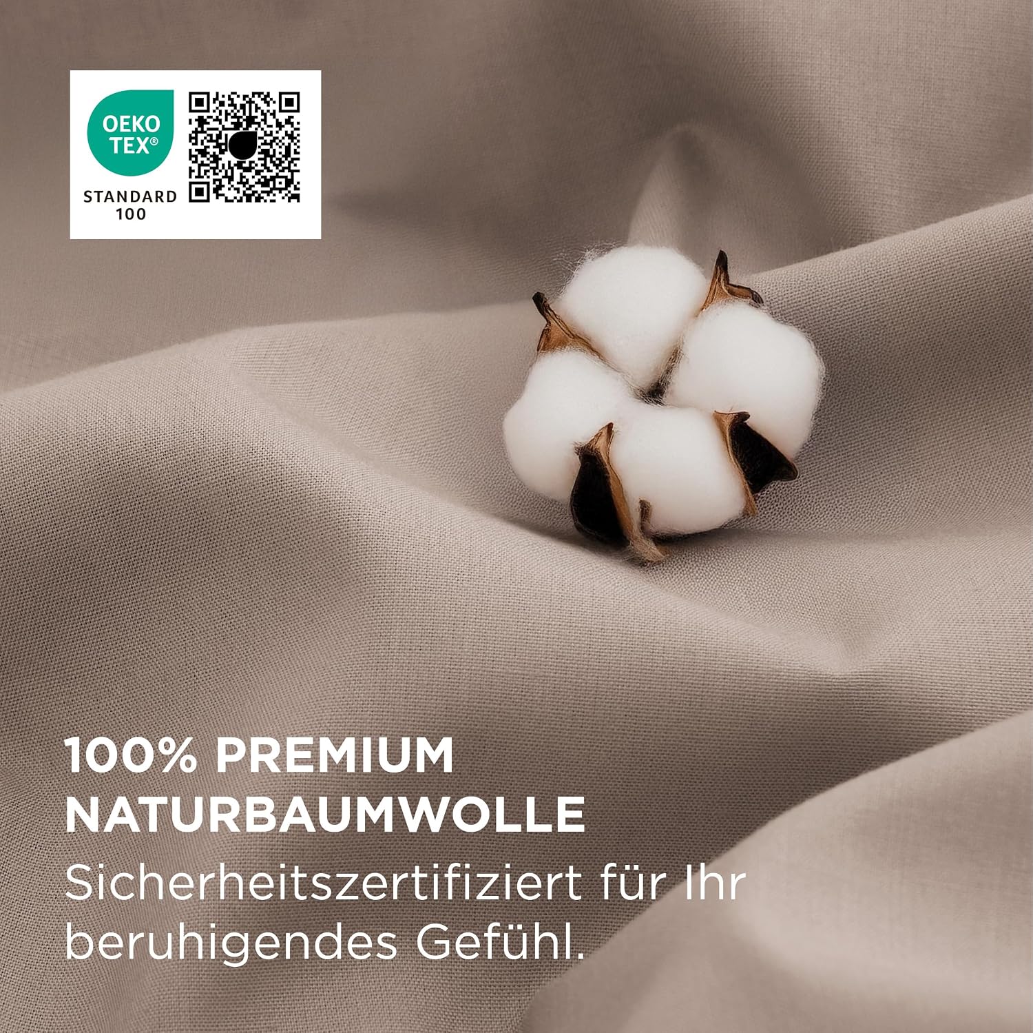 Detalle de BEDSURE Bettwäsche 220x240 Baumwolle Khaki – 3-teiliges Set mit Reißverschluss, OEKO-TEX zertifiziert