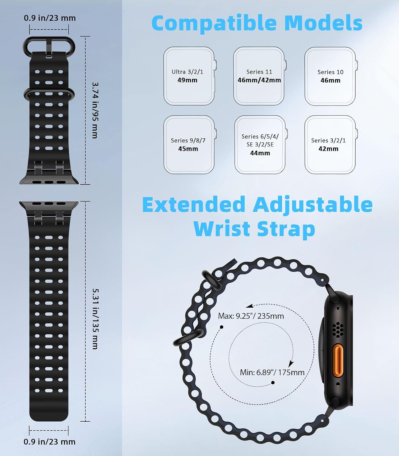 Detalle de MoKo Ocean Armband – kompatibel mit Apple Watch Ultra 3/2/1, Series 11–3/2/1, SE und mehr (46–42 mm)