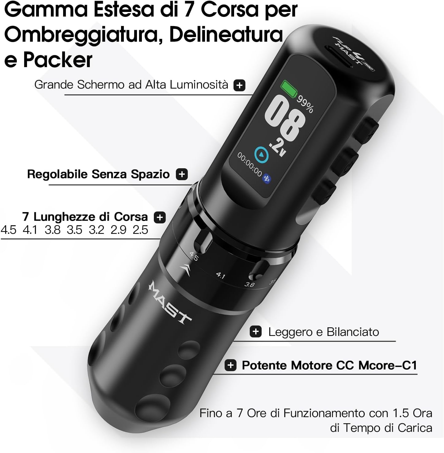 Thumbnail 1 de Mast Tattoo Flip4 Pro macchina per tatuaggi senza fili, 7 corsa (2,5–4,5 mm) con batteria 2000 mAh