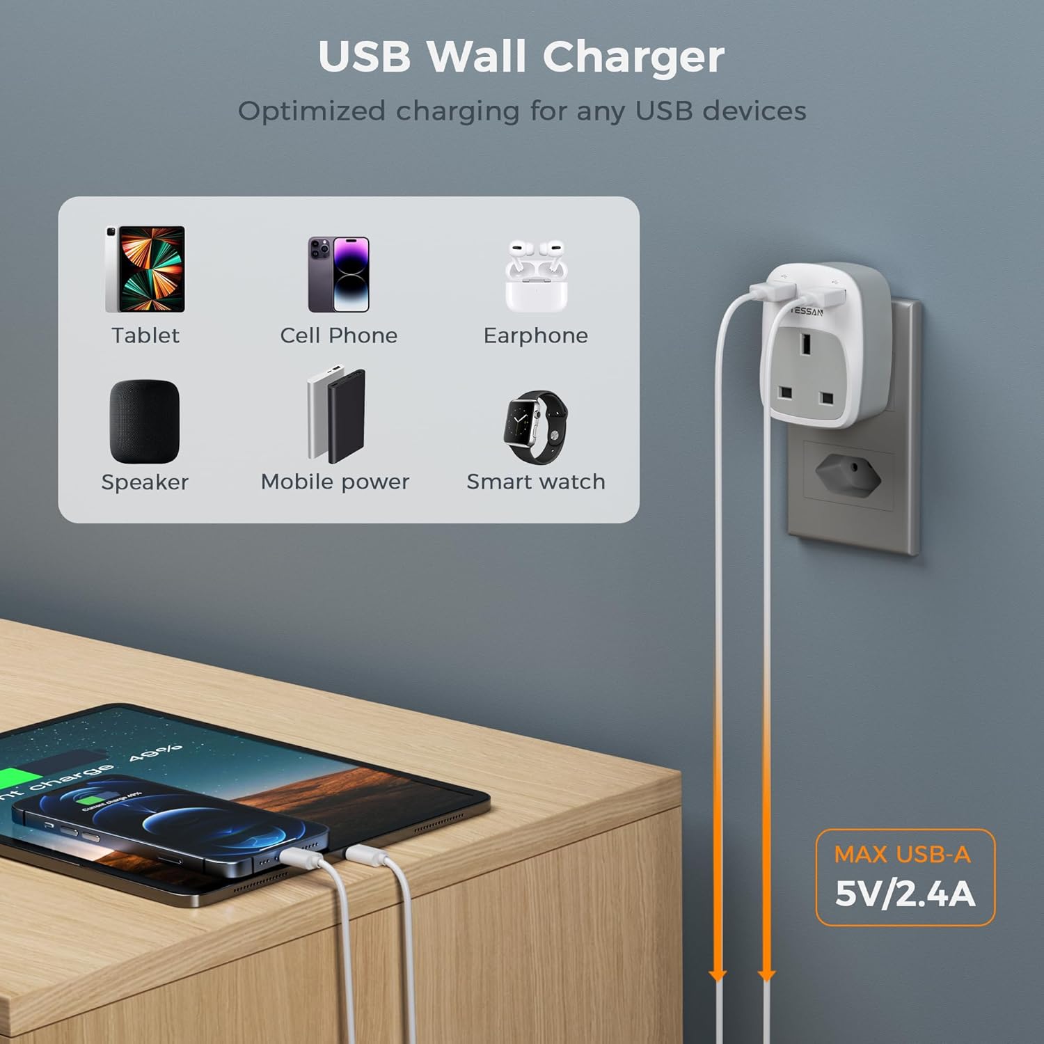 Thumbnail 3 de TESSAN Brazil Travel Adapter UK to Brazil with 2 USB 🔌