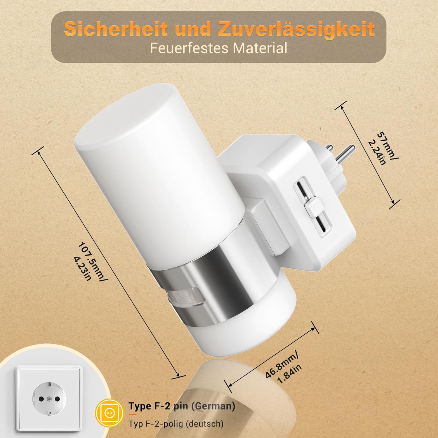 Thumbnail 5 de JandCase Nachtlicht Steckdose Bewegungsmelder – 0–100 lm, 3 Modi, warmweiß 3000K