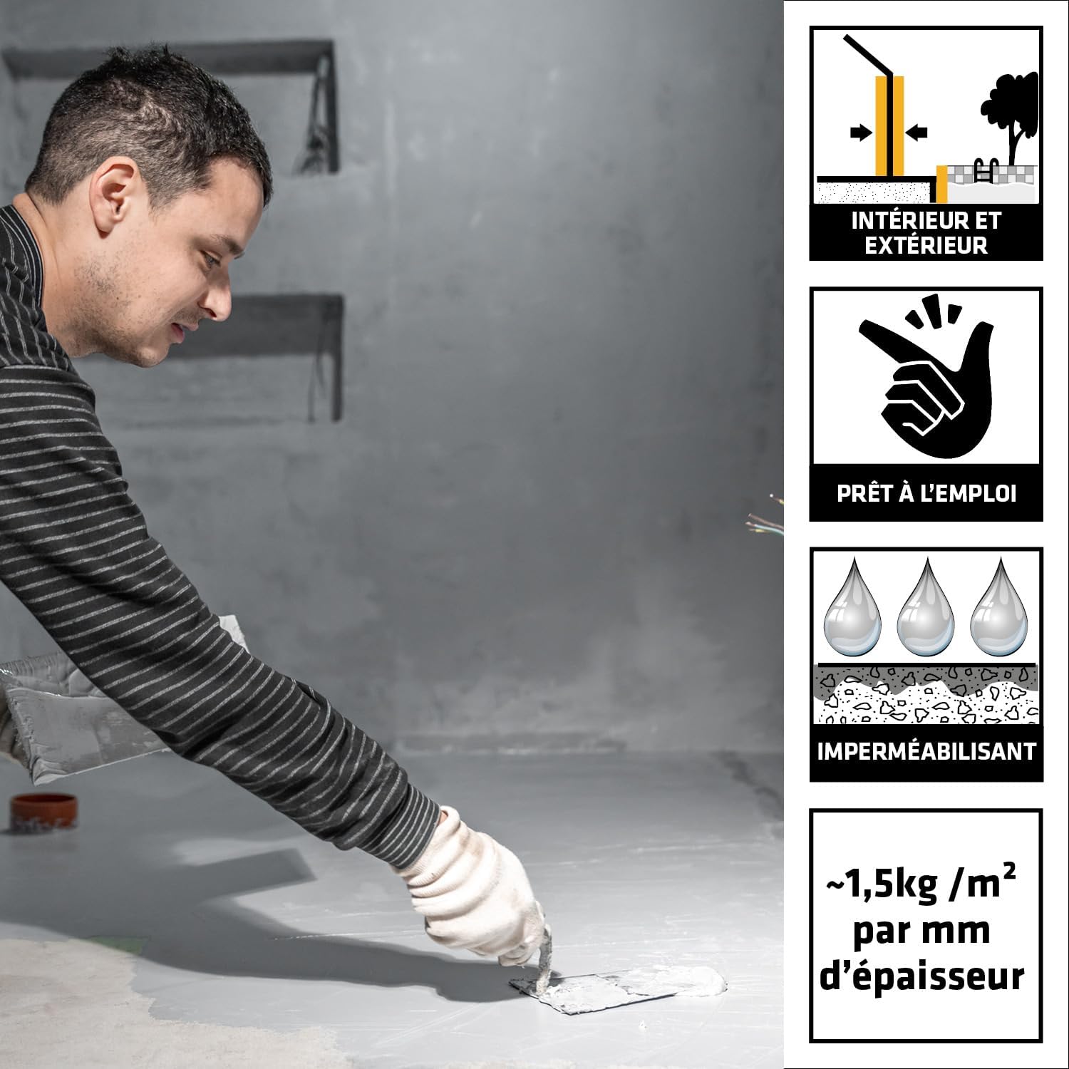 Detalle de Sika Monotop 109 Waterproofing – Mortier imperméabilisant gris 5 kg pour caves et locaux enterrés