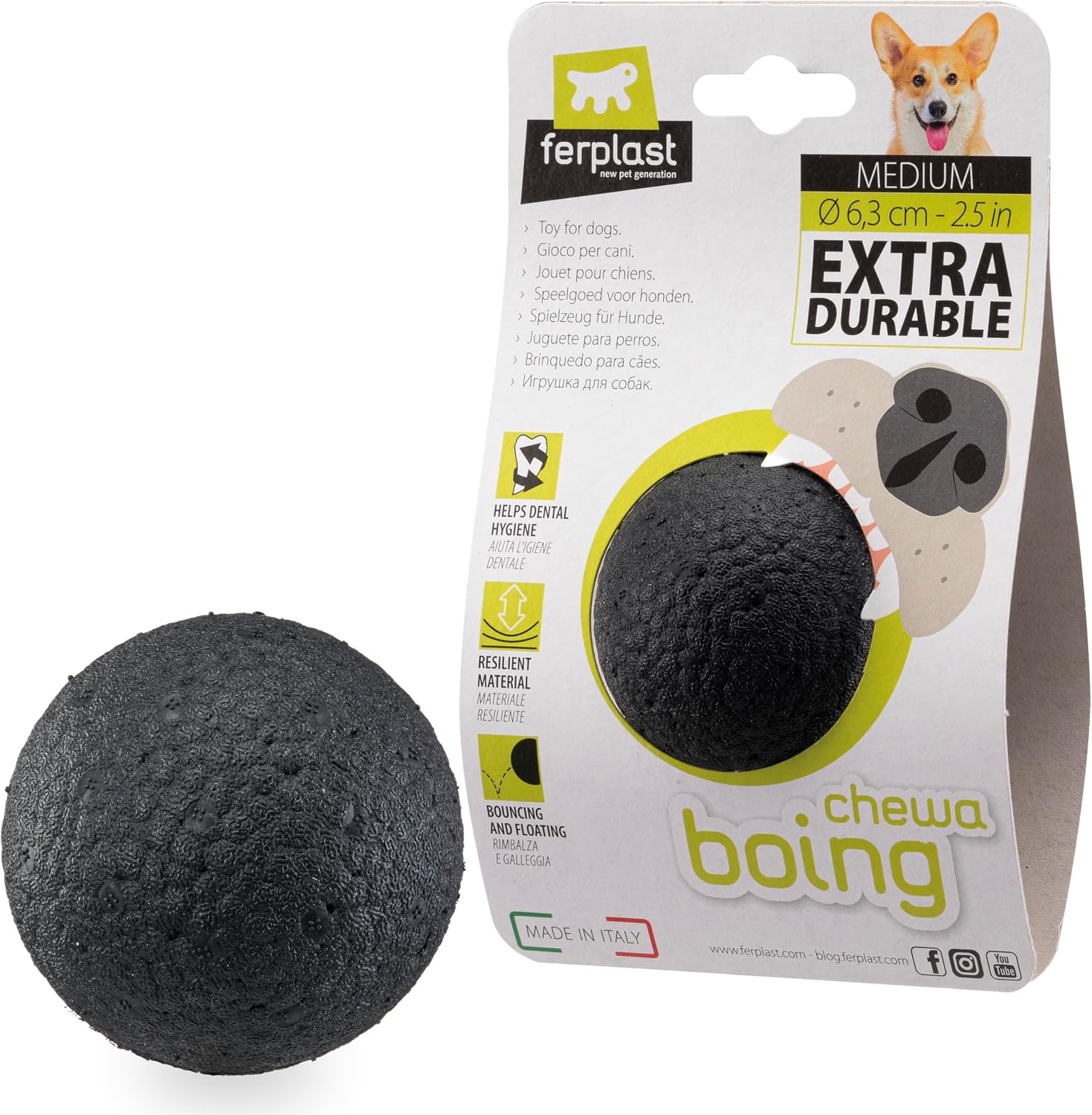 Thumbnail 6 de Ferplast Chewa Boing Palla per Cane Grande (diametro 8 cm) nera: gioco rimbalzante e galleggiante per igiene dentale