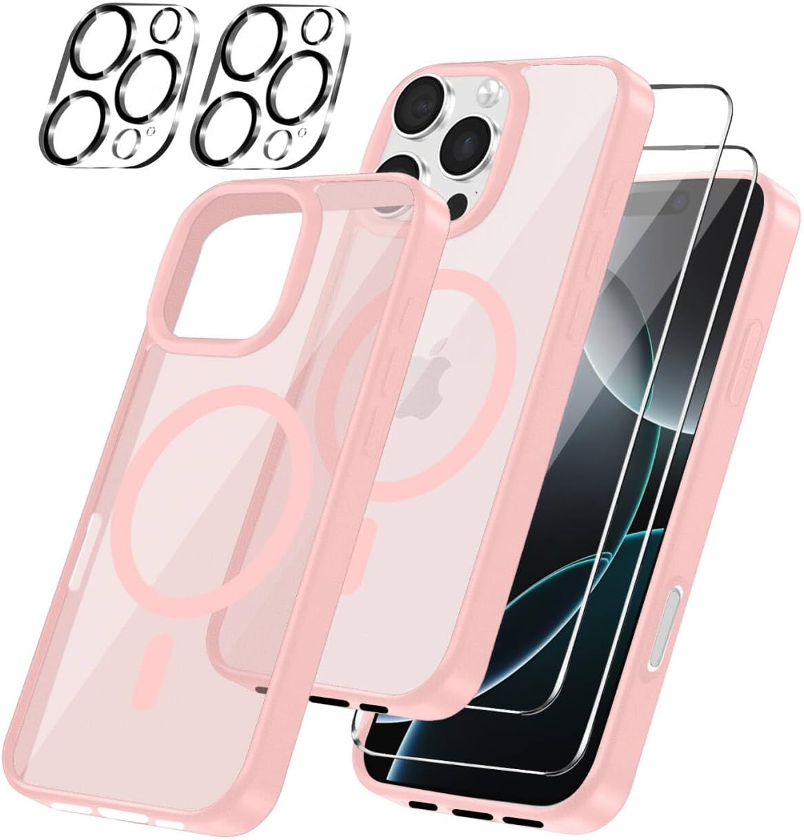 Detalle de Magnetic Cover per iPhone 16 Pro - Rosa chiaro, con 2 vetri temperati e bumper in TPU