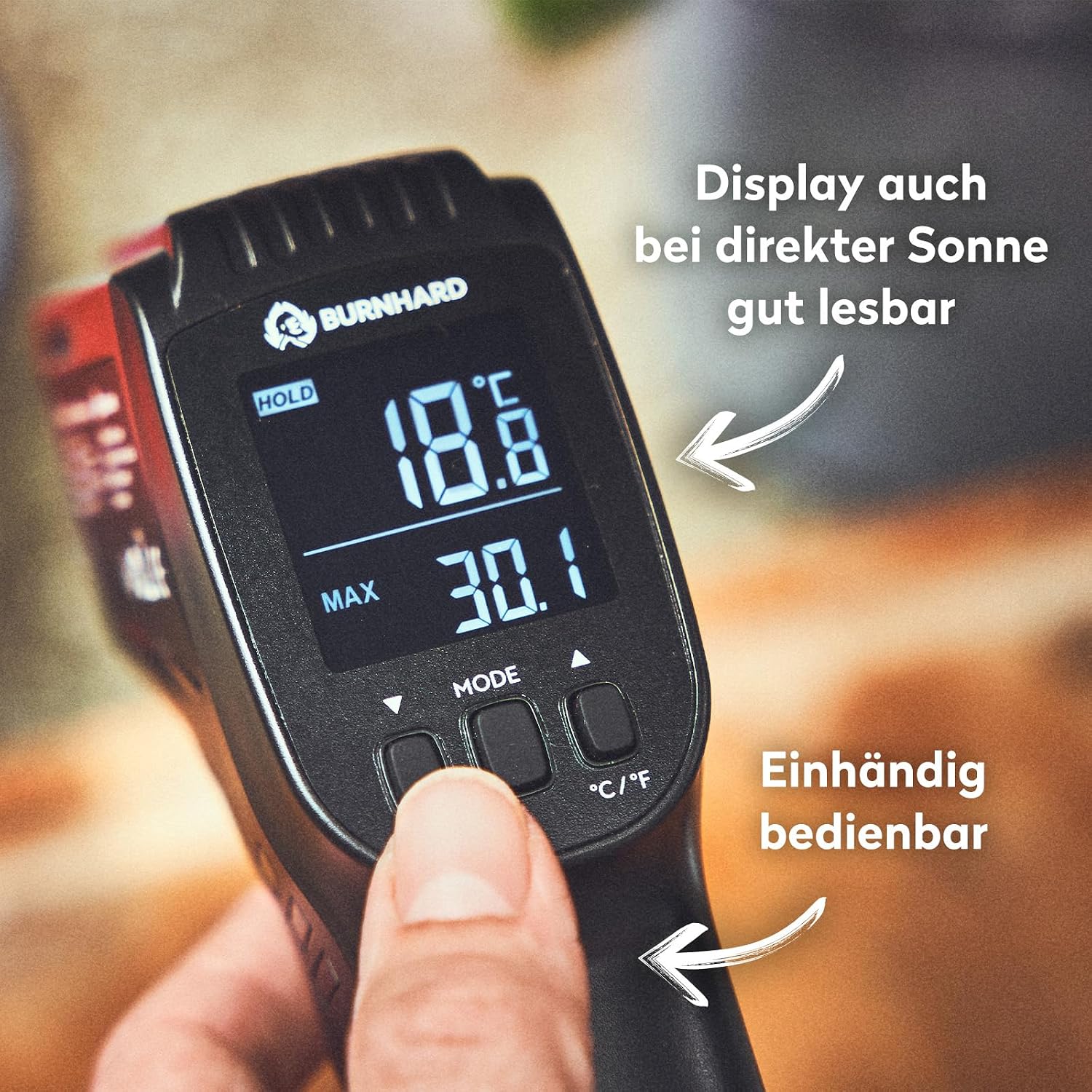 Detalle de BURNHARD Infrarot-Thermometer mit Dual-Laser, -50 bis 550 °C und Hold-Funktion
