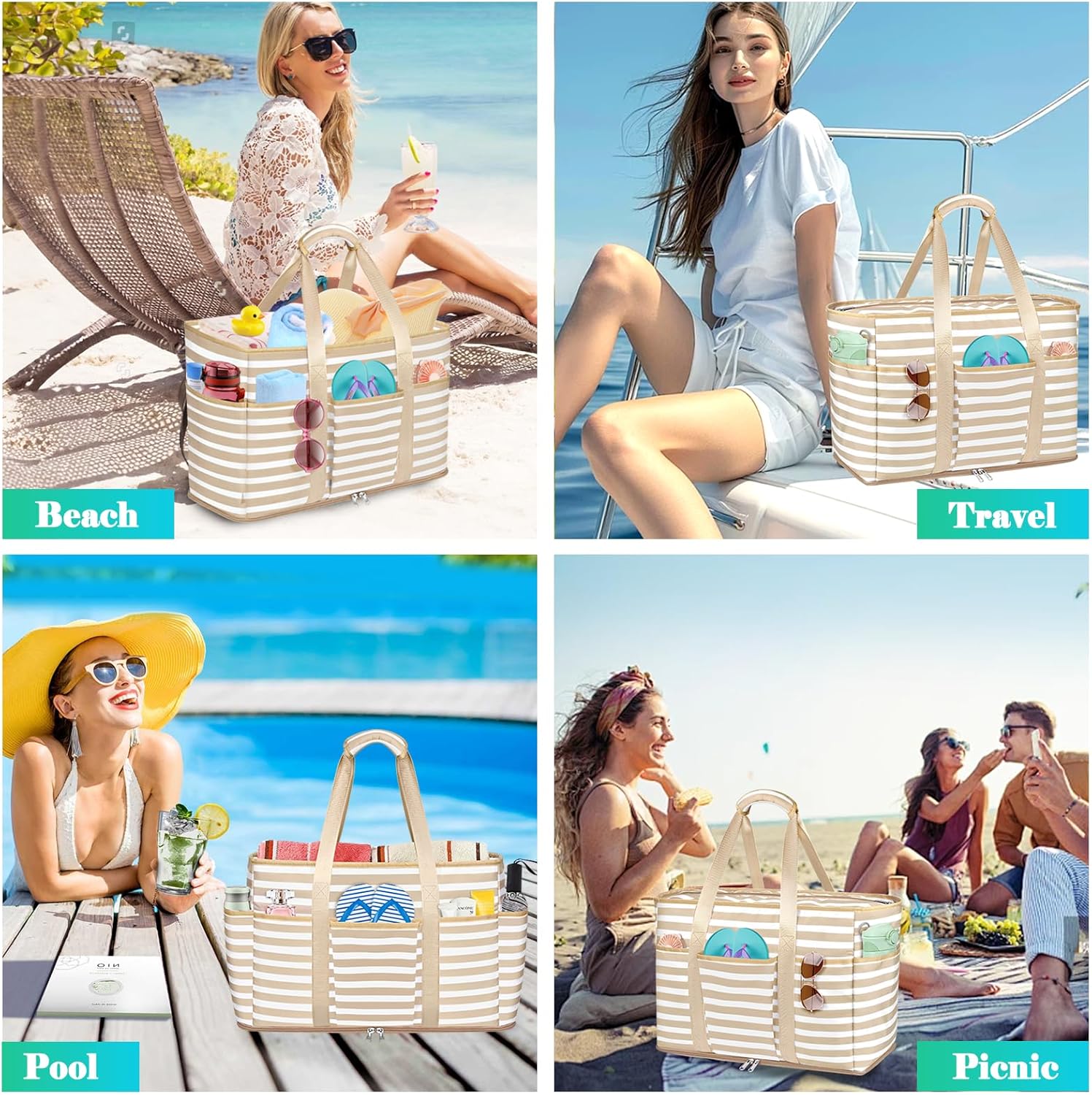 Thumbnail 6 de JUYANO Extra Large Beach Bag for Women with Zip, Waterproof 45L Tote with Wet Compartment