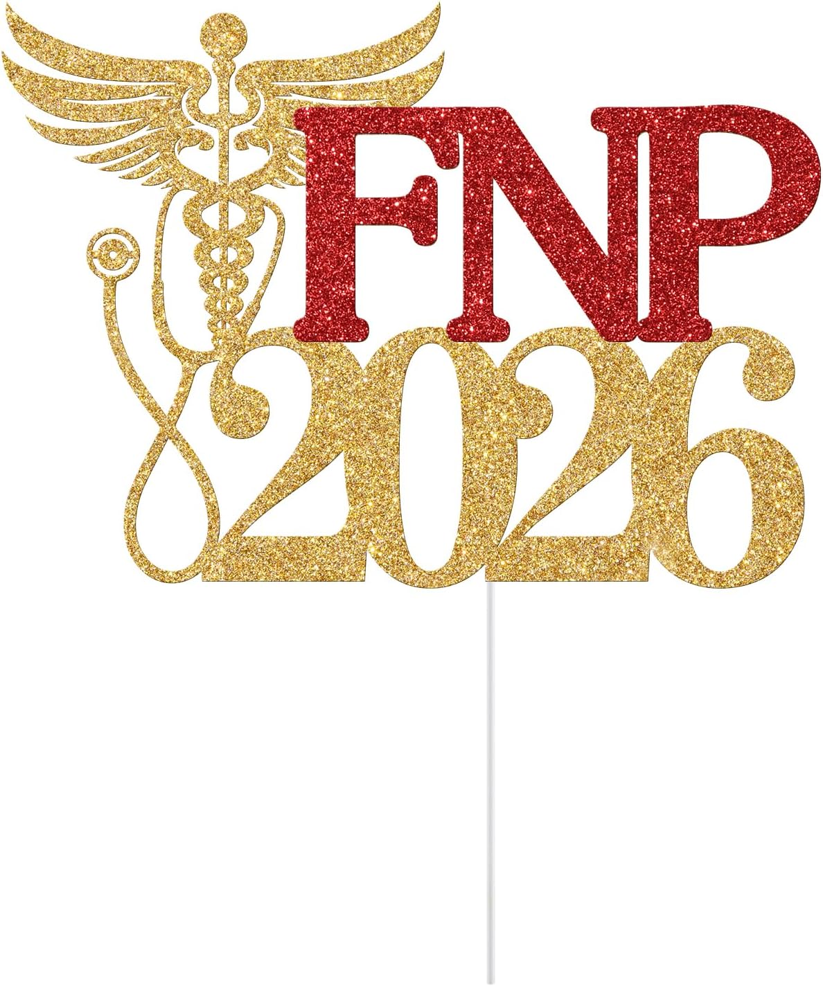 Detalle de Yotawebery FNP 2026 Graduation Cake Topper, Gold and Red Glitter