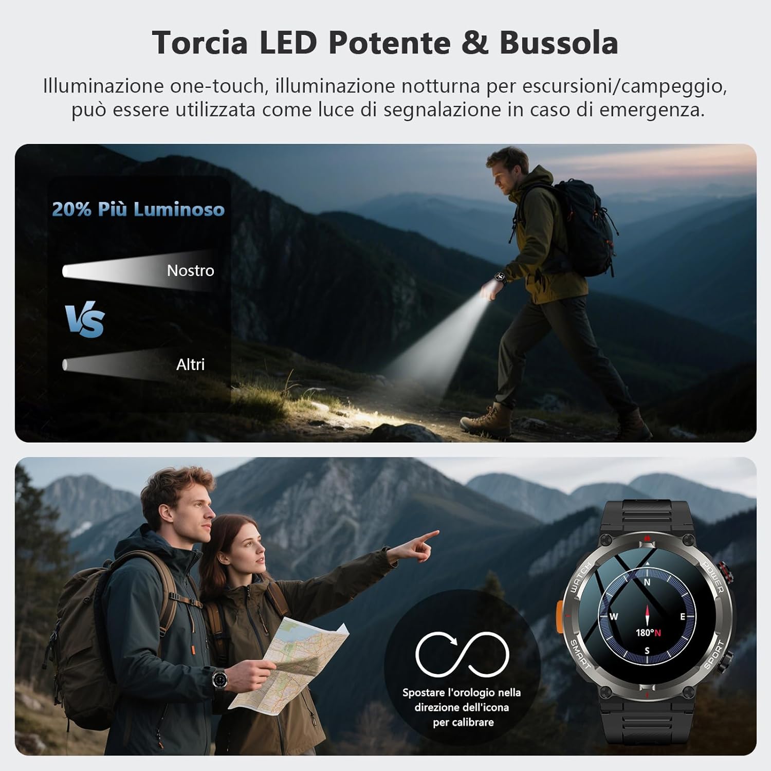 Thumbnail 3 de IOWODO Smartwatch Uomo: Orologio militare 1.45'' con Bussola, Torcia e Chiamate Bluetooth