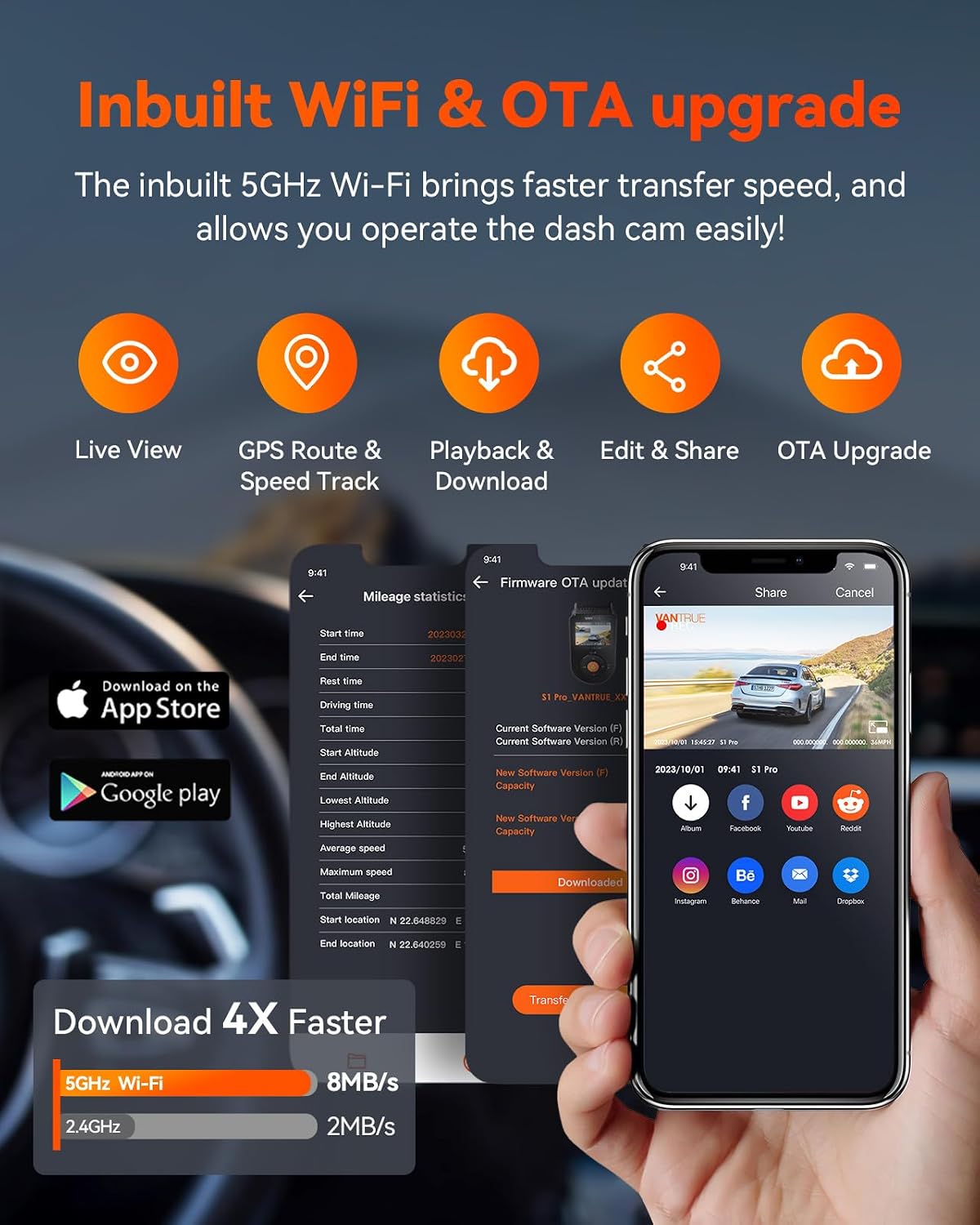 Thumbnail 3 de VANTRUE S1 Pro 2.7K+1080P Dual Dash Cam with 5G WiFi, GPS and Night Vision