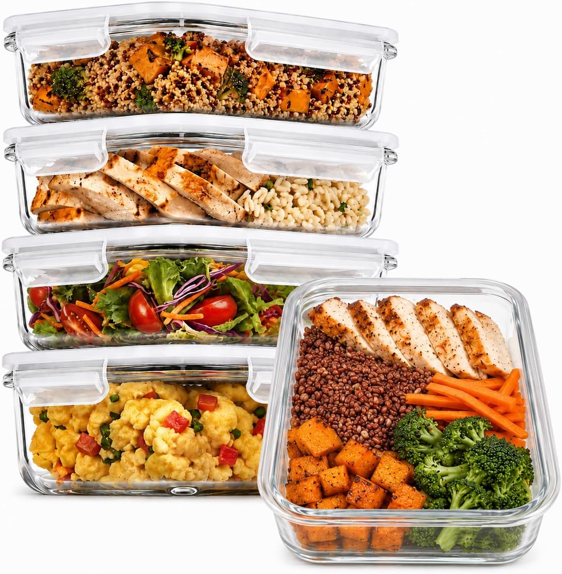 Detalle de PrepNaturals 30 oz Glass Meal Prep Containers 5-pack 🍱