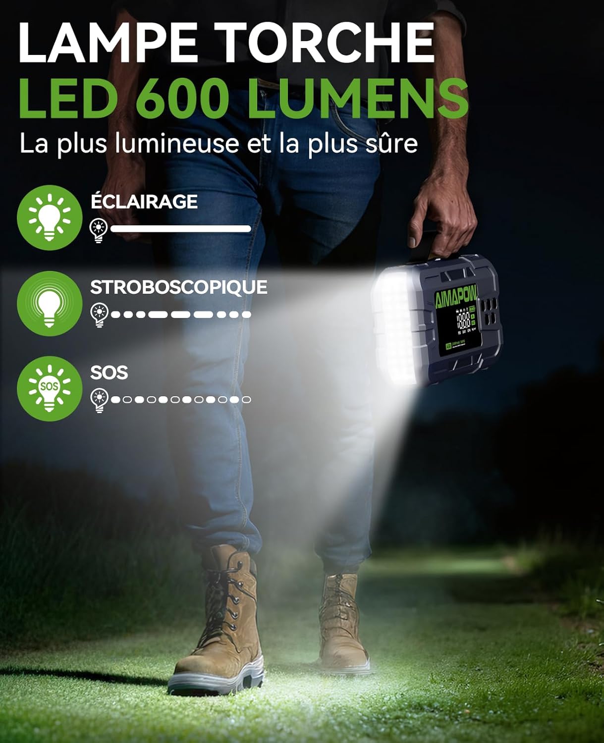 Thumbnail 5 de AIMAPOW Booster Batterie Voiture 12V 8000A avec compresseur 160 PSI, démarreur portable et lampe LED 600 lm