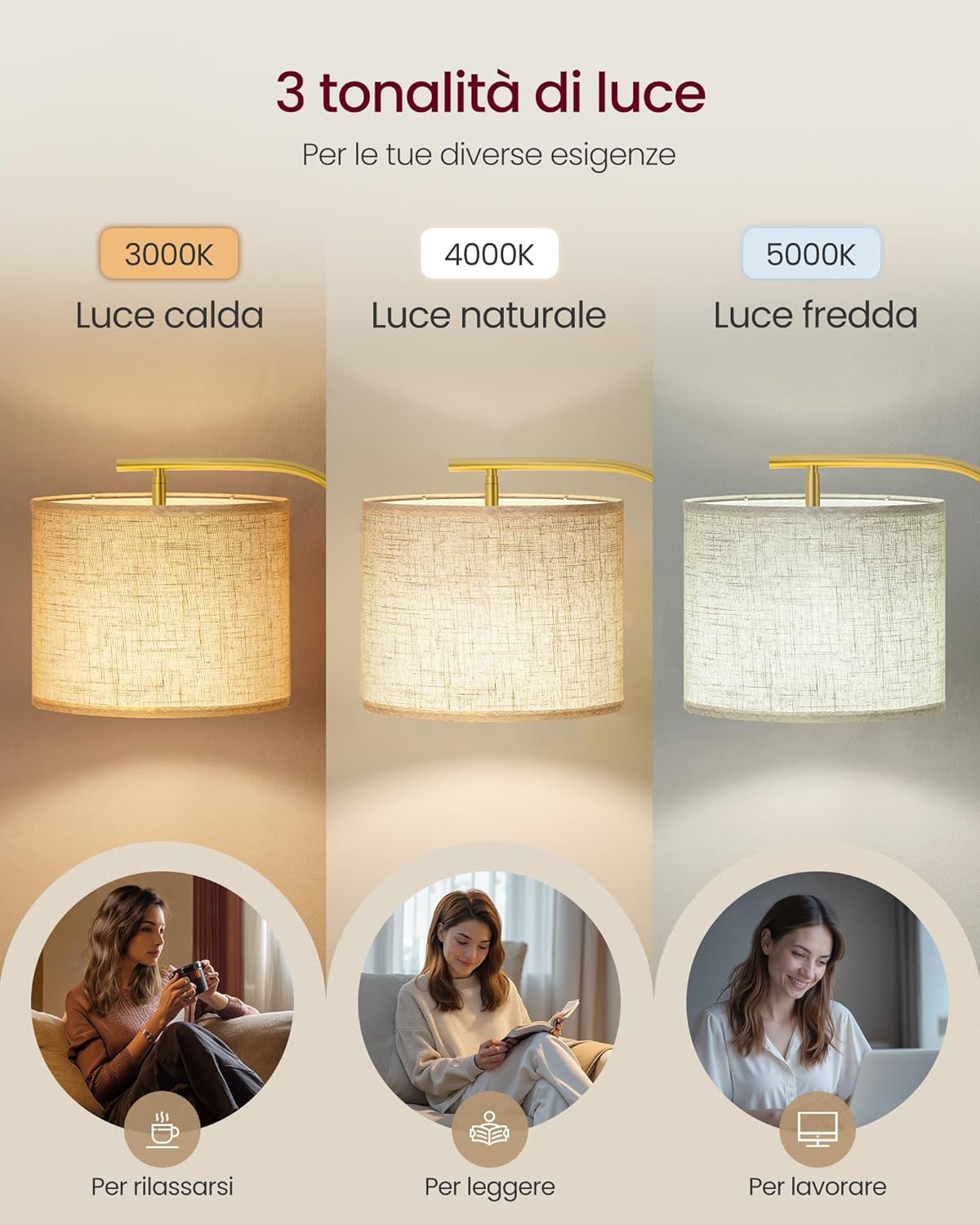 Thumbnail 2 de VASAGLE Lampada da Terra ad Arco LFL006BD02: regolabile 150–175 cm con attacco E27 e interruttore a pedale
