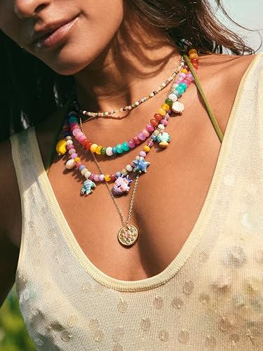 Detalle de SINGULARU Collar Mujer Oceánic Colors: acero bañado en oro 18 kt con cuentas coloridas