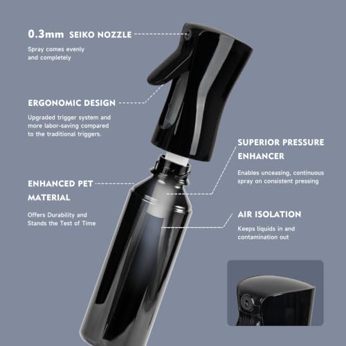 Detalle 2 de Uervoton Continuous Spray Bottles for Hair and Plants, 300ml, Black – 2 Pack