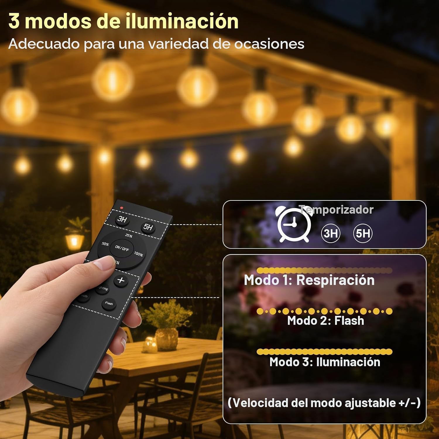 Thumbnail 1 de Guirnalda Luces Exterior 30M de BokiHuk: regulable, impermeable y con mando (50+2 bombillas) para terraza y eventos