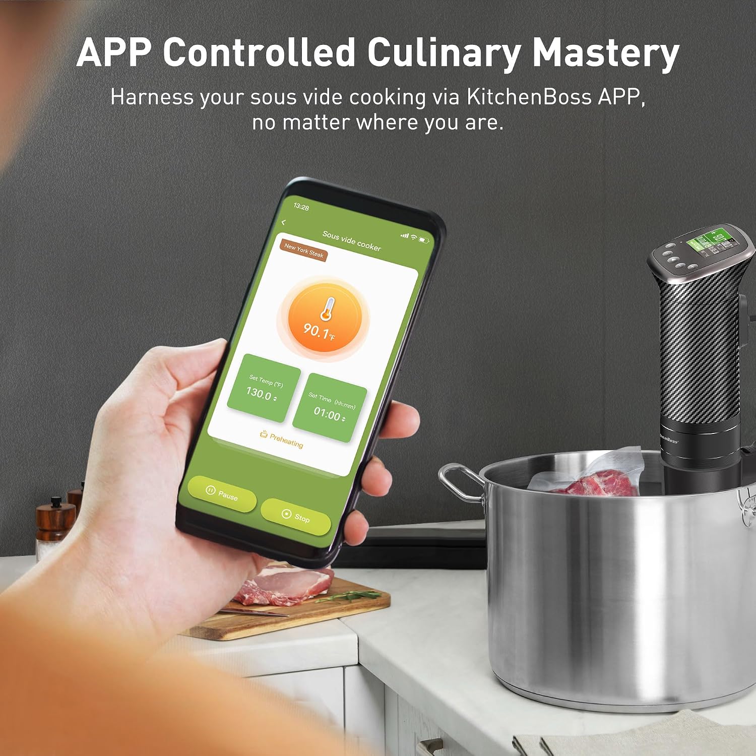 Detalle de KitchenBoss G322PT 1100W Sous Vide Cooker with Wi-Fi, LCD and Brushless Motor
