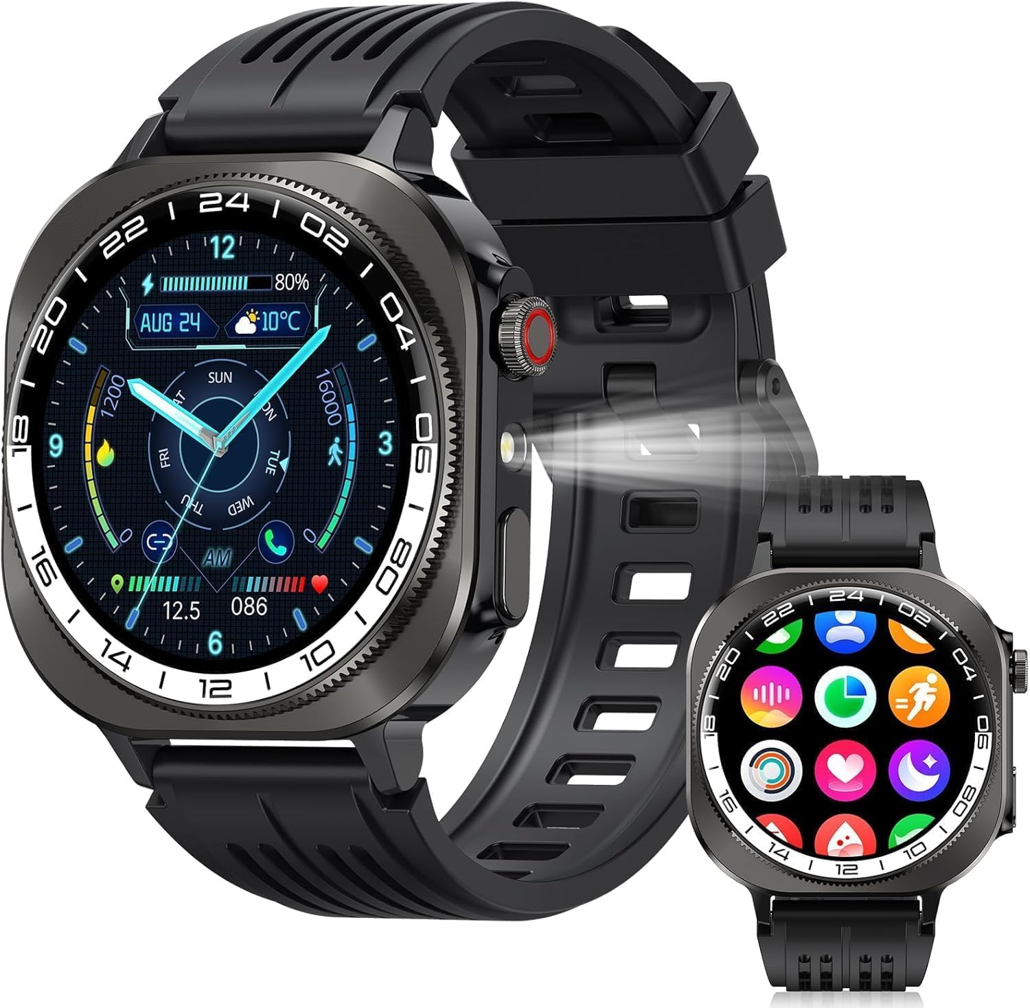 Military Smart Watch for Men (2026) 1.43" HD AMOLED Outdoor Fitness Watch with Flashlight, 660mAh battery