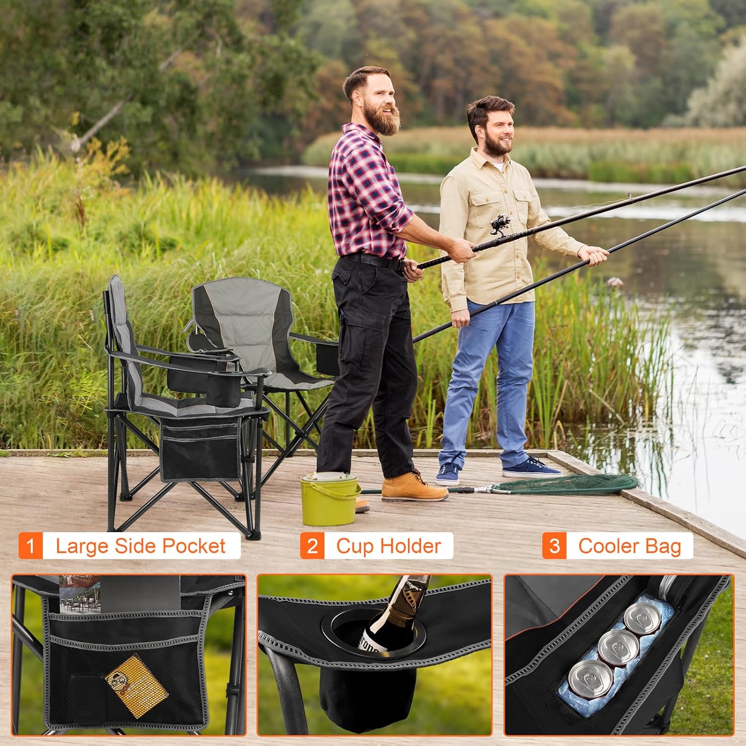 Thumbnail 3 de LANMOUNTAIN 2 Pack Padded Oversized Camping Chairs with 400 Lb Capacity