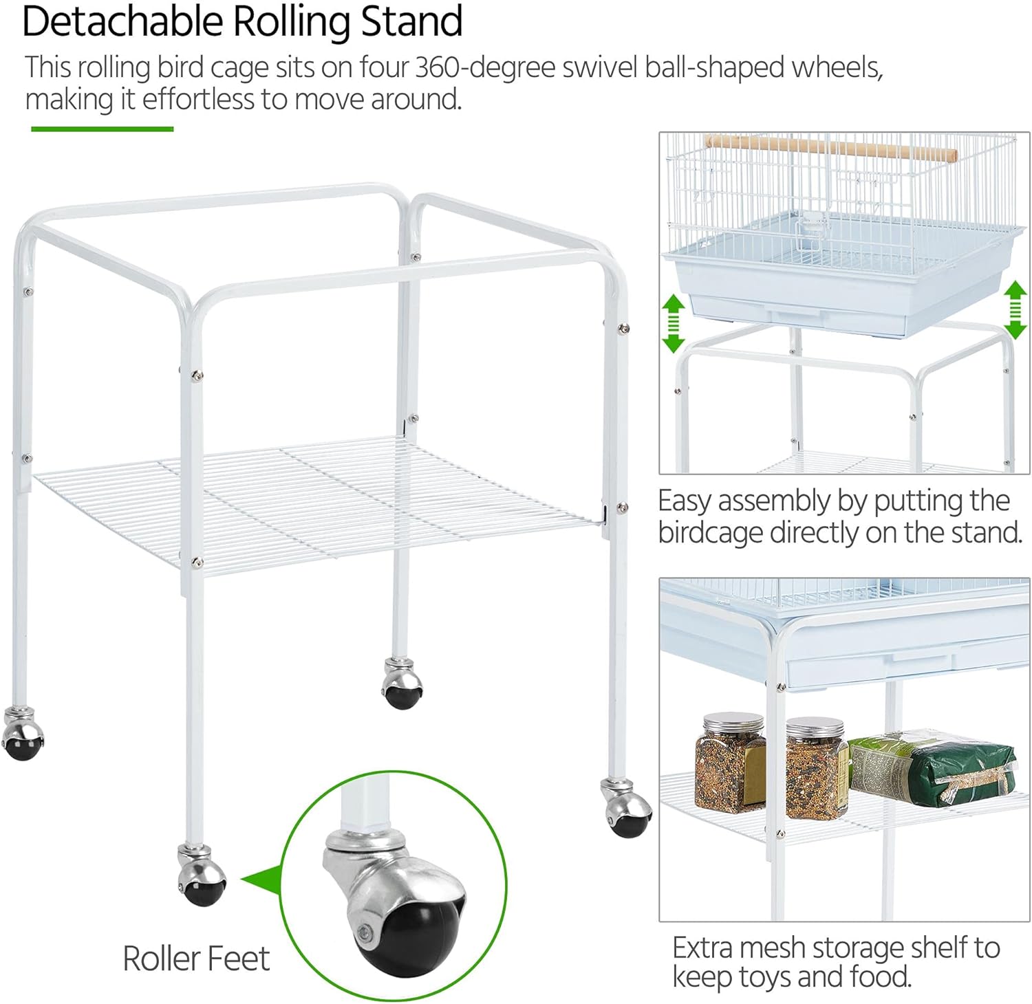 Thumbnail 6 de Yaheetech Parrot Cage with Open Play Top, Detachable Stand and Slide-Out Tray (for small birds)