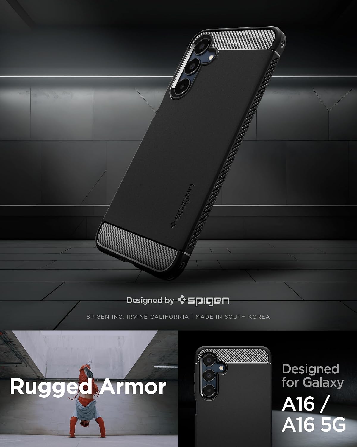 Detalle de Spigen Rugged Armor pour Samsung Galaxy A16 (4G/5G) — coque noire mate