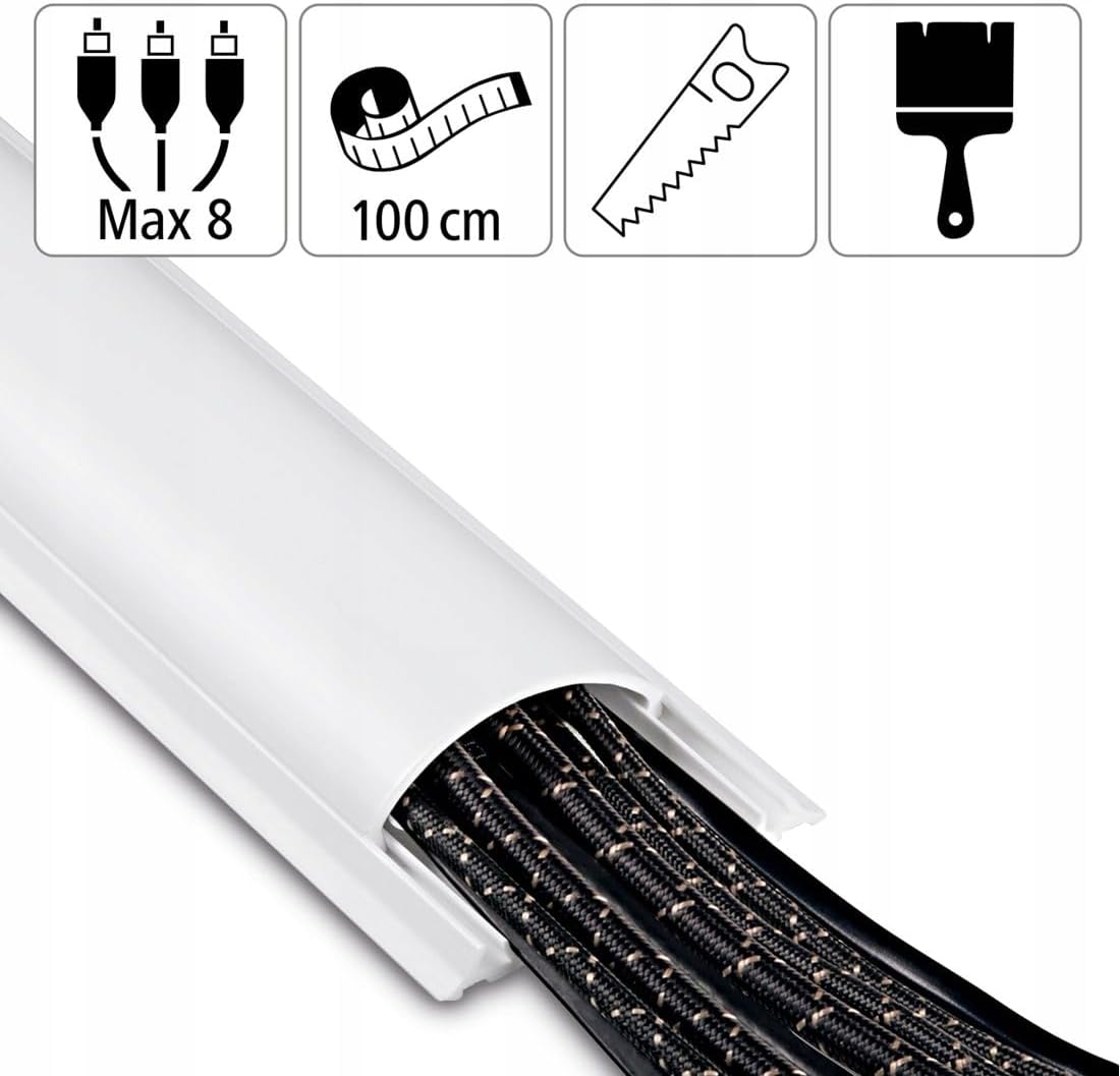Thumbnail 4 de Selbstklebender Kabelkanal aus PVC (100 x 7 x 2,1 cm) – weiß, Platz für bis zu 8 Kabel