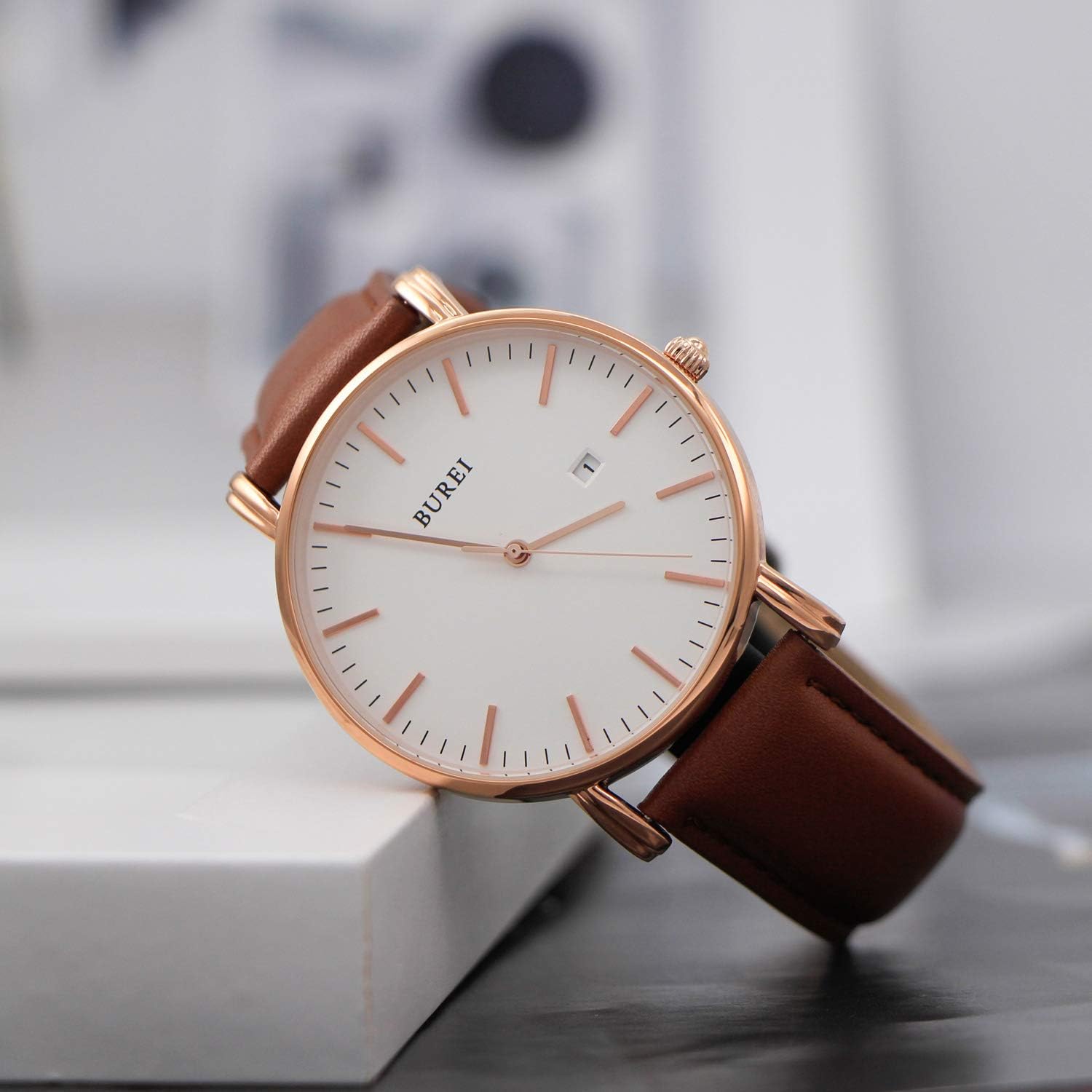 Thumbnail 3 de Orologio da polso BUREI Uomo al quarzo classico, cassa ultra sottile e quadrante analogico con data