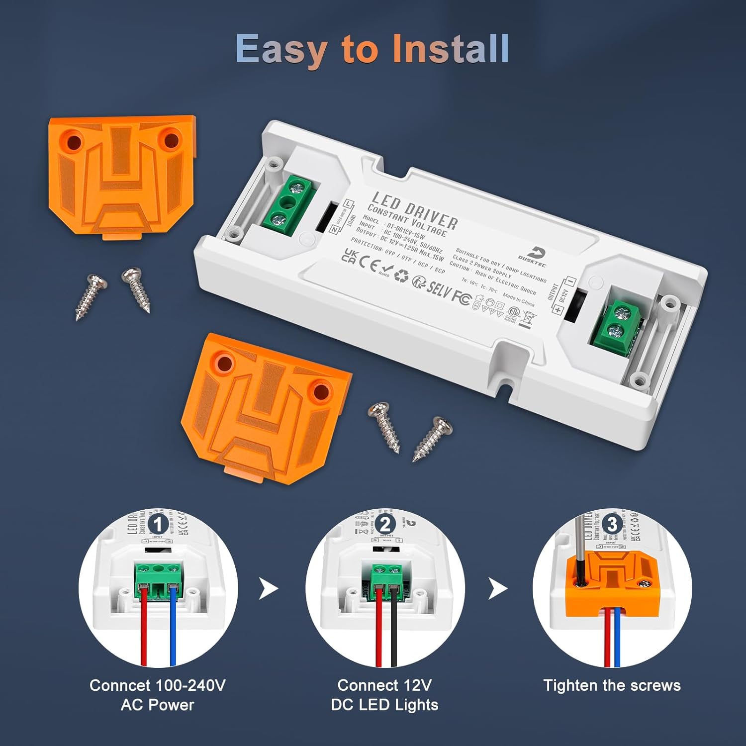 Detalle de DUSKTEC 12V LED Driver 15W Slimline Transformer (240V AC to 12V DC)