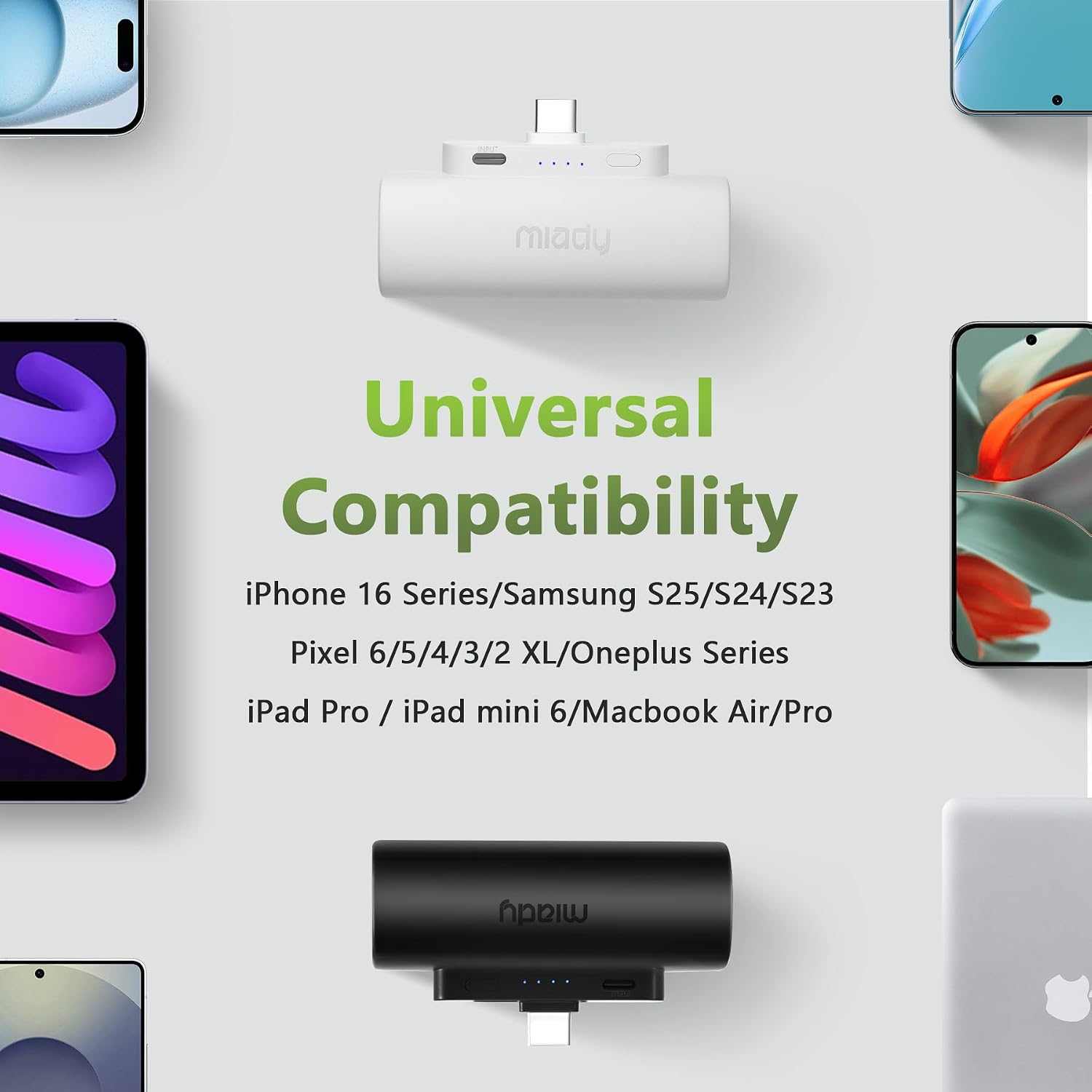 Thumbnail 4 de Miady 2-Pack 5000mAh Mini Power Bank with Built-in USB-C Connector – Ultra-Compact, 12W Fast Charge