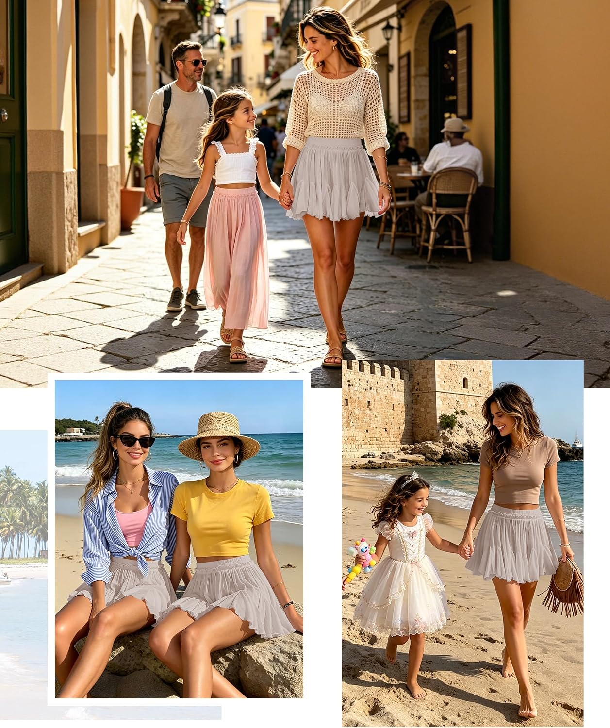 Detalle de Women's Flowy Linen Boho Skorts with Pockets: High-Waist Pleated Mini Skirt with Shorts