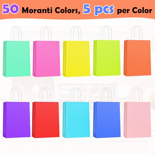 Thumbnail 2 de HOMIKLSA 50 Stück Geschenktüten mit Griffen 21 x 15 x 8 cm – bunte Kraftpapier-Tüten, kleine Größe