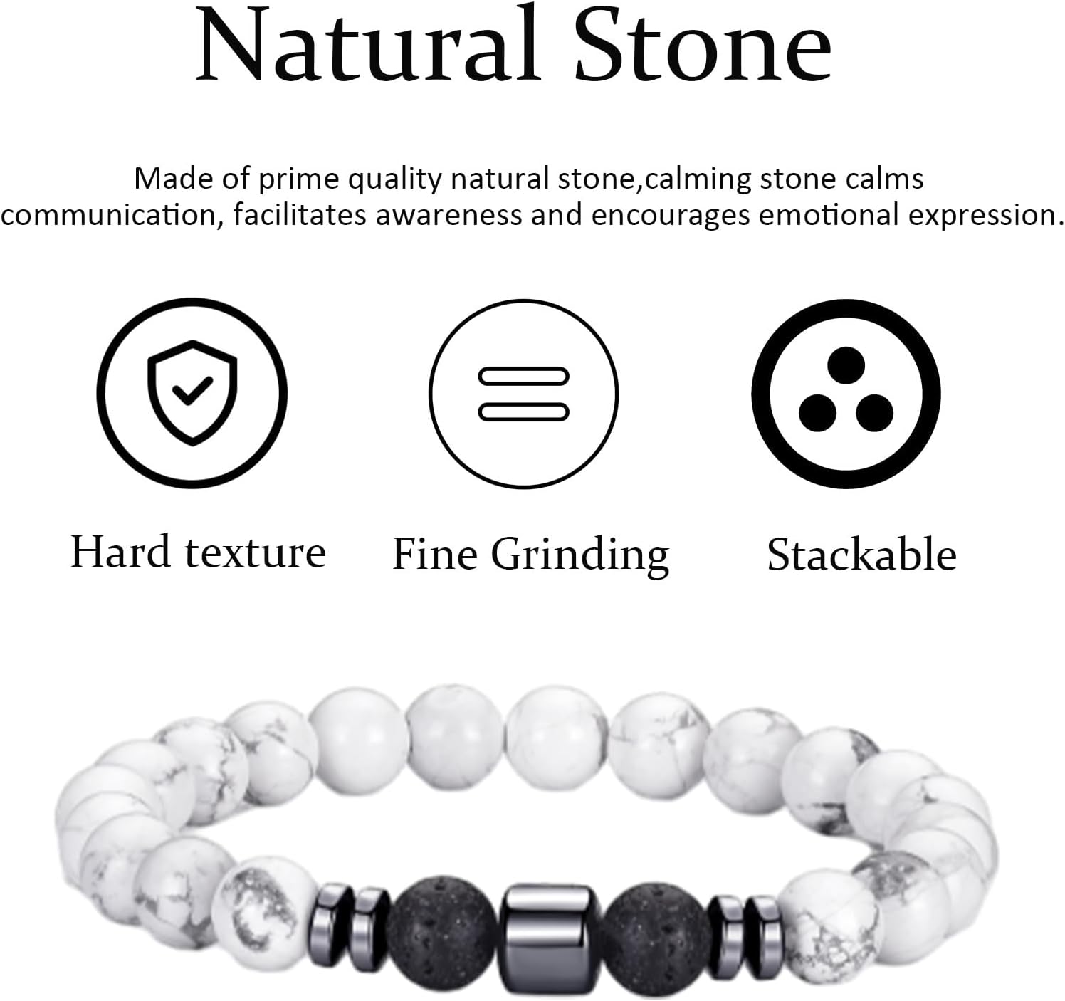 Detalle de RANKEEF Herren-Perlenarmband Set 8 mm Tigerauge & Lavastein – Unisex Stretch-Armband