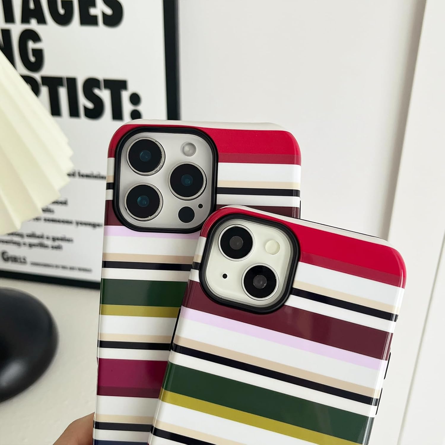 Detalle 2 de Sayoaho iPhone 16 Pro Case, Colorful Retro Stripes, TPU Edge and PC Back