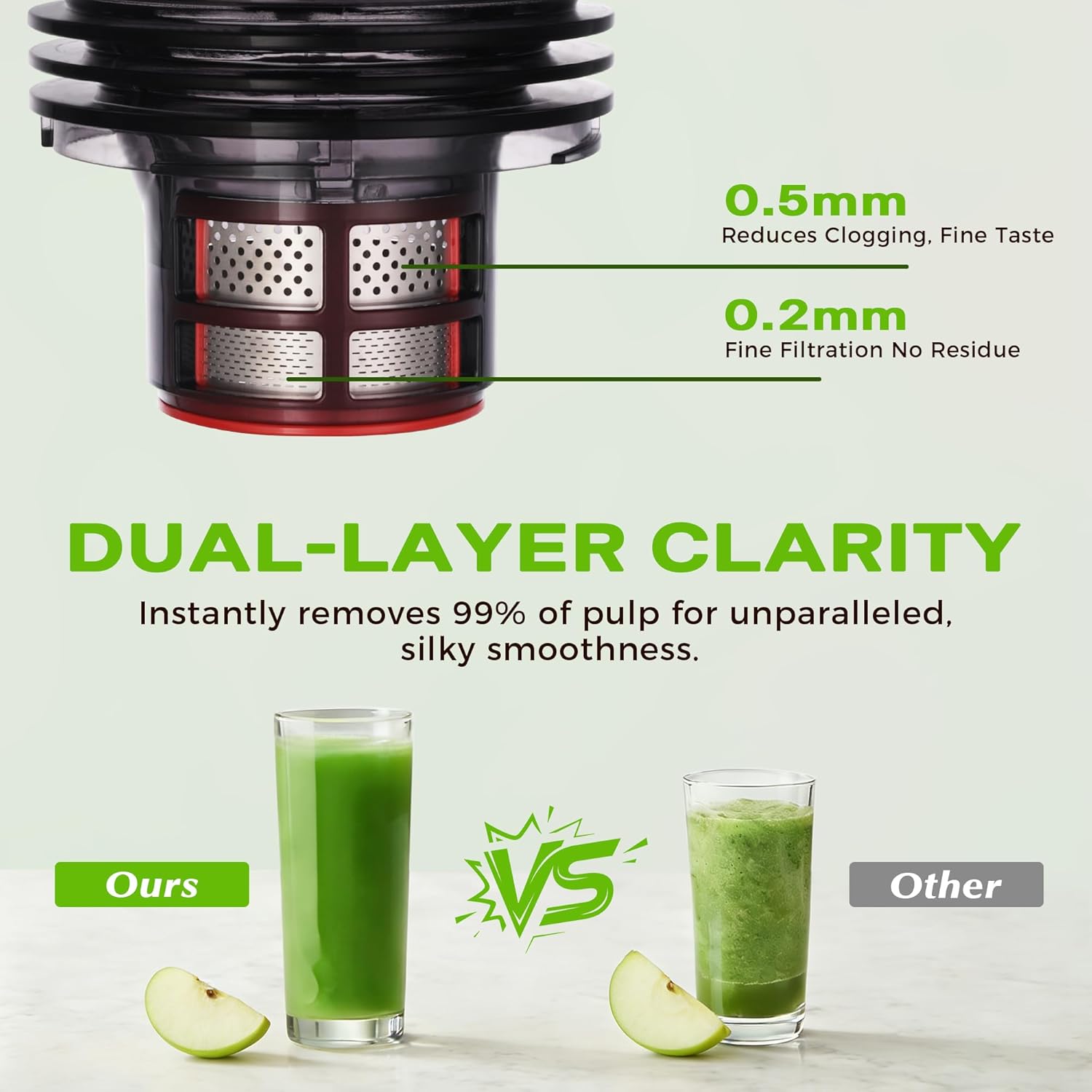 Detalle de Cold Press Juicer with 5.3-Inch Wide Feed Chute (Slow Masticating, Gray)
