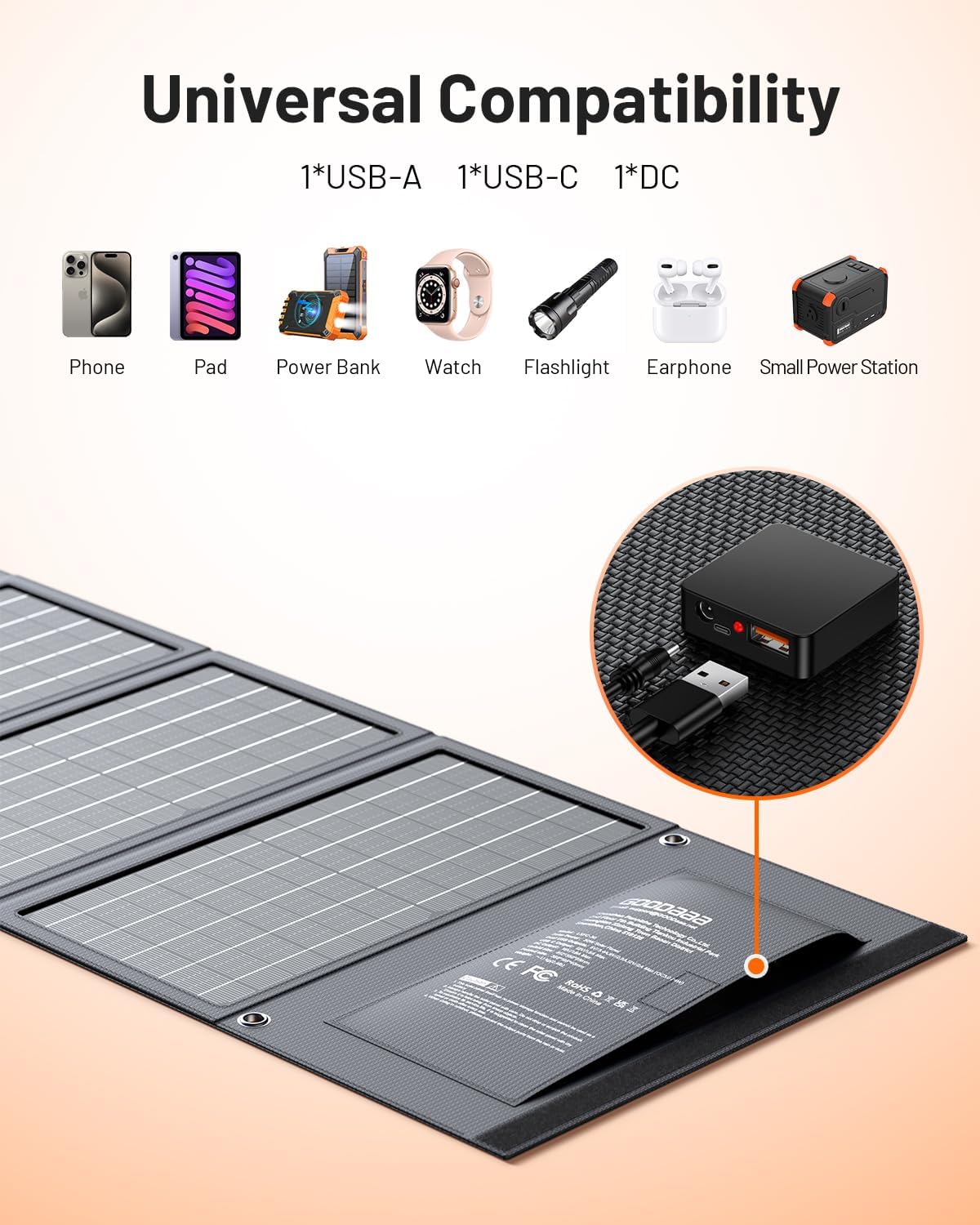 Detalle de GOODaaa 10W Portable Solar Charger (Dual USB) Foldable, Waterproof & Shockproof