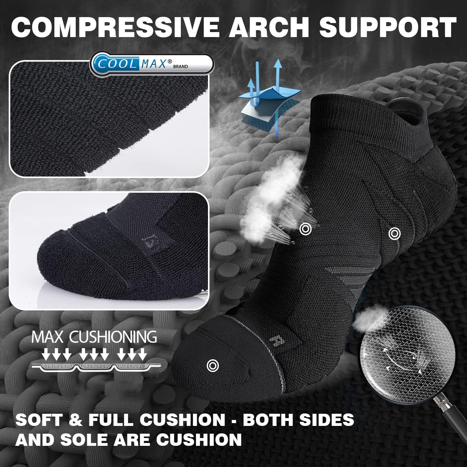 Detalle de Hylaea No Show Running Athletic Anti-Blister Socks with Coolmax — Seamless, Odor-Resistant Footwear Essentials