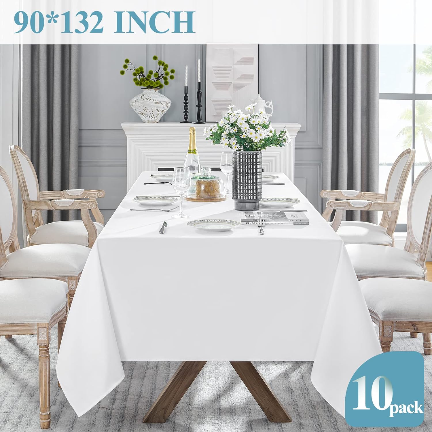 Thumbnail 4 de VidaFete 10-Pack 90 x 132 inch Polyester Rectangular Tablecloths (White)