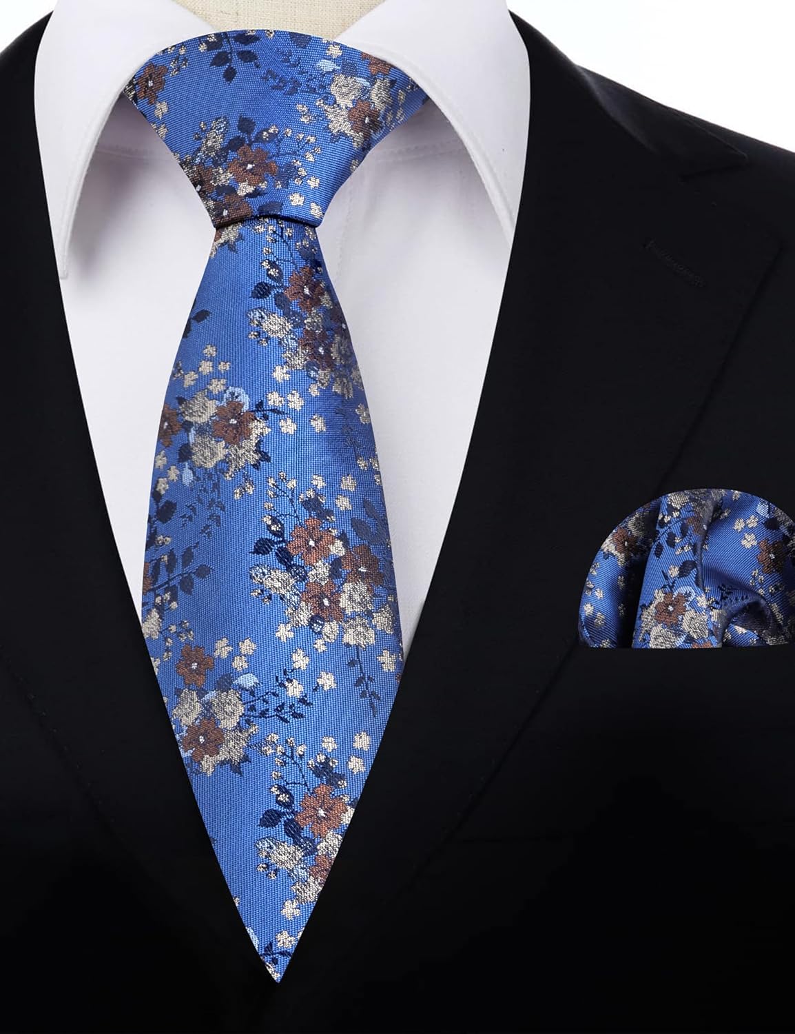 Thumbnail 3 de Alizeal Floral Patterned Necktie with Pocket Square Set for Formalwear