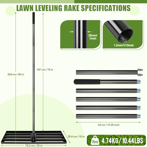 Thumbnail 1 de INCIKITI Lawn Leveling Rake (76 x 25 cm) — Robust iron lawn leveller with adjustable handle