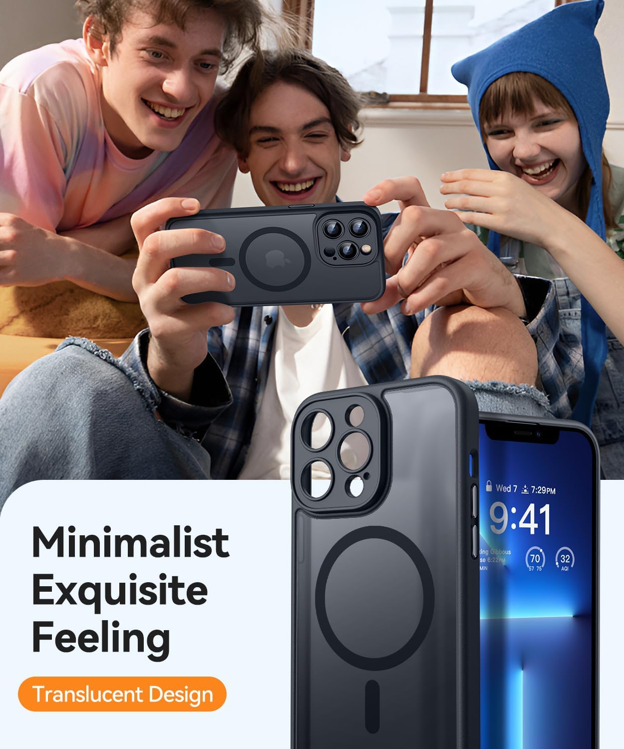 Thumbnail 6 de CANSHN Magnetic Case for iPhone 13 Pro Max (6.7”) with Full Camera Protection – Black, Translucent Matte