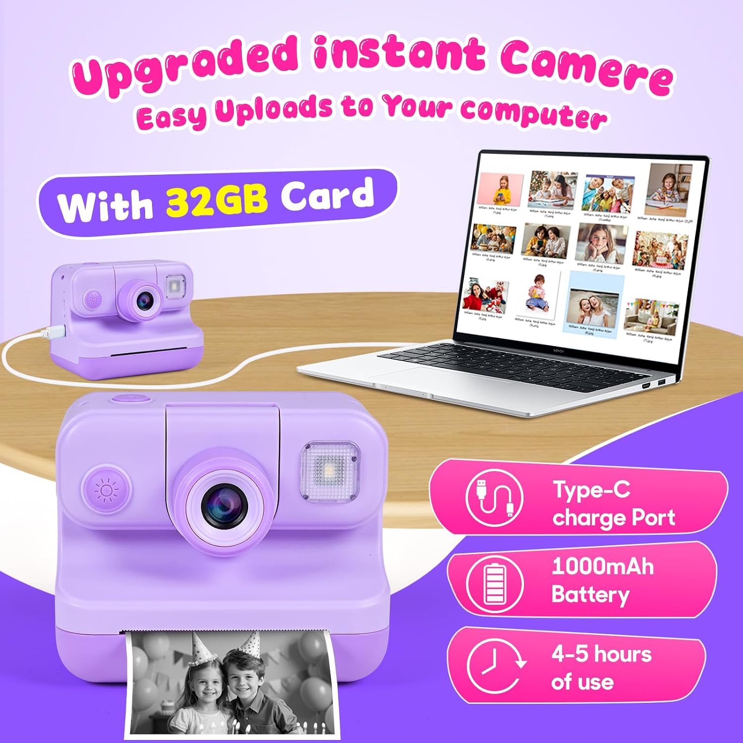 Thumbnail 3 de Elecoutek Kids Camera Instant Print: 30MP Dual Camera Toy for 3–12 Year Olds