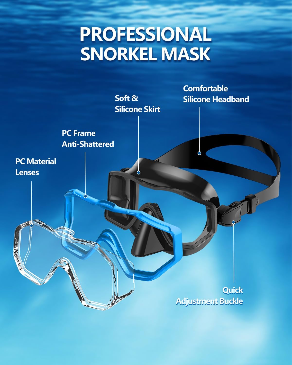 Detalle 2 de WSTOO Adults Swim Goggles with Nose Cover (3-Lens, Anti-Fog, Leak-Proof) for Youth & Adults