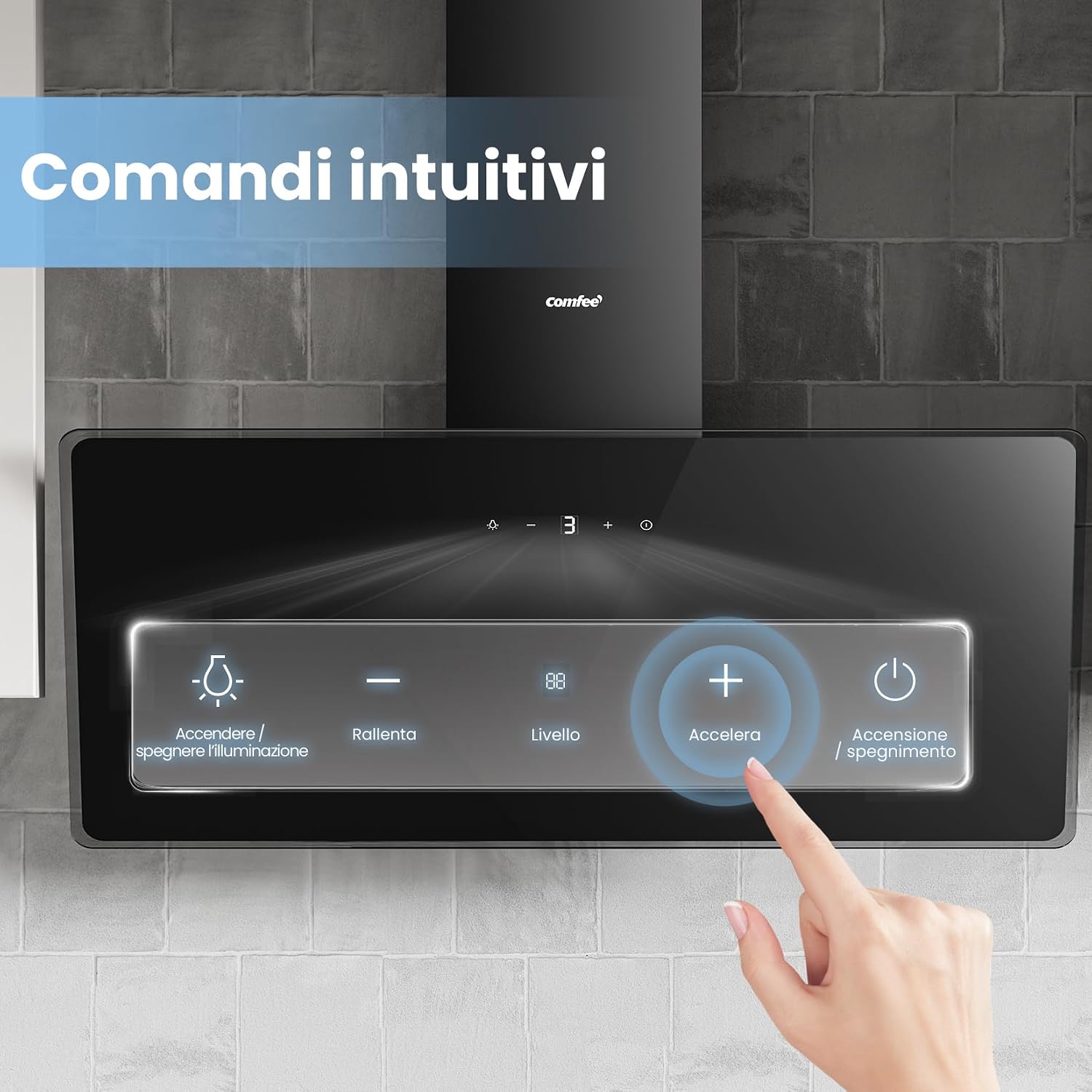Thumbnail 6 de Cappa aspirante COMFEE' CH90J64ET4A2B2-EU da 90 cm – 620 m³/h, controllo touch, bianca o nera
